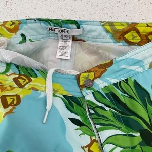 Mr Turk Mens Pineapple Swim Trunks size 30 Aqua, Green and Yellow